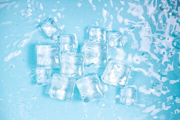 Cool and transparent ice cubes in summer