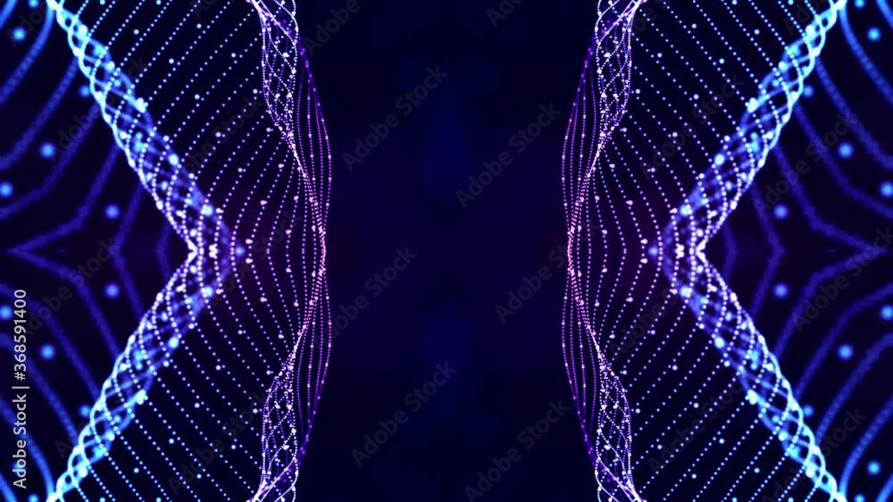 Aufkleber 4k looped sci-fi 3d abstract animation. glow blue particles form lines, symmetrical structures like 