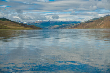 Yamdrok Tso, a sacred lake in Tibet, China, in summer time.
