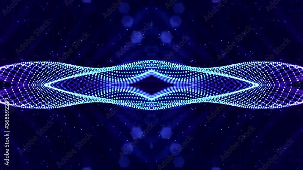 Poster 4k looped sci-fi 3d abstract animation. glow blue particles form lines, symmetrical structures like 
