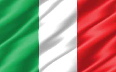 Obraz premium Silk wavy flag of Italy graphic. Wavy Italian flag 3D illustration. Rippled Italy country flag is a symbol of freedom, patriotism and independence.