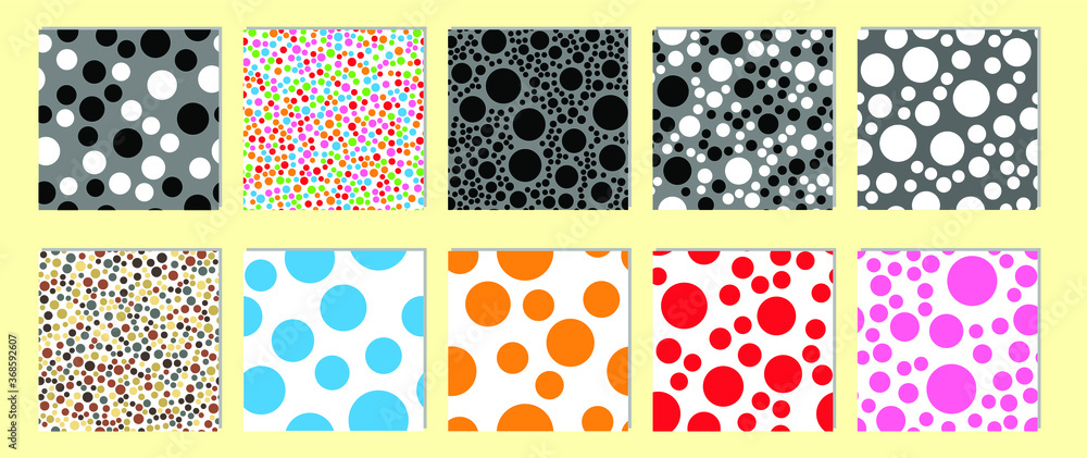 Poster set of simply seamless geometric patterns with rounds circles. abstract background texture.