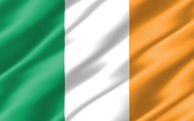 Silk wavy flag of Ireland graphic. Wavy Irish flag 3D illustration. Rippled Ireland country flag is a symbol of freedom, patriotism and independence.