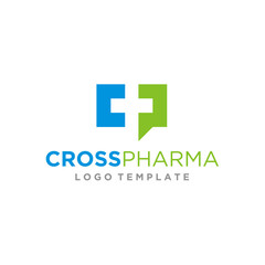 initial letter C and P with Plus Cross Bubble Chat Pharmacy Hospital logo design
