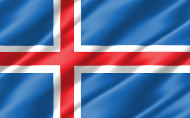 Silk wavy flag of Iceland graphic. Wavy Icelander flag 3D illustration. Rippled Iceland country flag is a symbol of freedom, patriotism and independence.