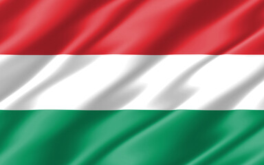Silk wavy flag of Hungary graphic. Wavy Hungarian flag 3D illustration. Rippled Hungary country flag is a symbol of freedom, patriotism and independence.