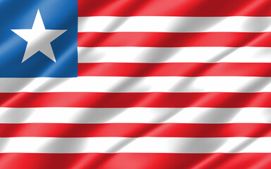 Silk wavy flag of Liberia graphic. Wavy Liberian flag 3D illustration. Rippled Liberia country flag is a symbol of freedom, patriotism and independence.