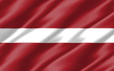 Silk wavy flag of Latvia graphic. Wavy Latvian flag 3D illustration. Rippled Latvia country flag is a symbol of freedom, patriotism and independence.
