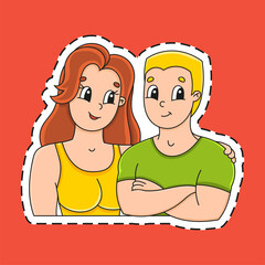 Sticker with contour. Cartoon character. Colorful vector illustration. Isolated on color background. Template for your design.