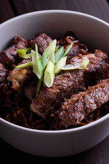 delicious spicy jajangmyeon with beef steak