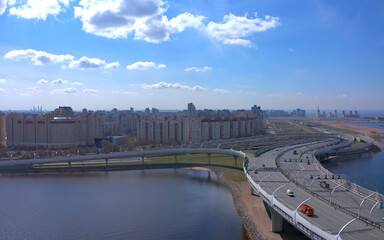 Aerial view of the bridge over the Petrovsky fairway.