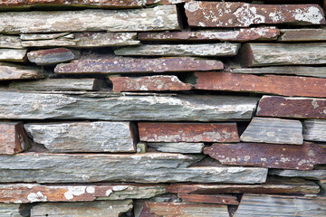Full frame close up of a dry stone wall in Cornwall