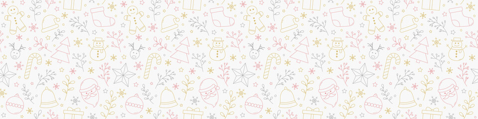 Christmas background with ornaments. Design of Xmas seamless pattern. Vector