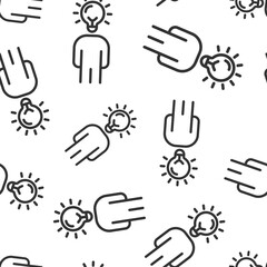 Obraz premium People with bulb icon in flat style. idea vector collection illustration on white isolated background. Brain mind seamless pattern business concept.