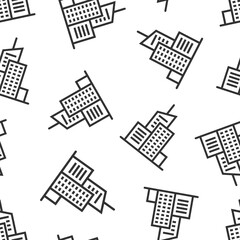 Building icon in flat style. Town skyscraper apartment vector illustration on white isolated background. City tower seamless pattern business concept.