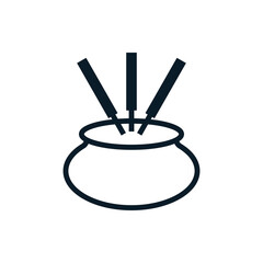 Incense stick on incense burner outline icons. Vector illustration. Editable stroke. Isolated icon suitable for web, infographics, interface and apps.