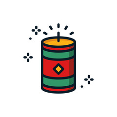 Fire cracker, firework filled outline icons. Vector illustration. Editable stroke. Isolated icon suitable for web, infographics, interface and apps.