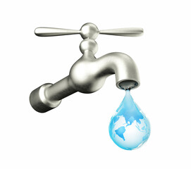 faucet with water drop	, save water