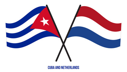 Cuba and Netherlands Flags Crossed And Waving Flat Style. Official Proportion. Correct Colors.