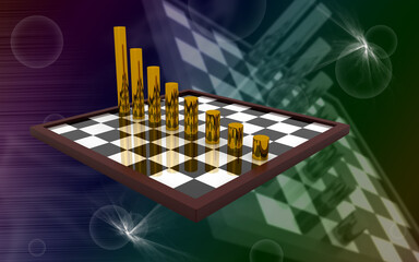 3D illustration of business graph and chess board concept