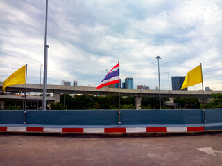 Thai flag and King flag The building background