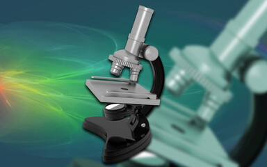 3D illustration of microscope on color background