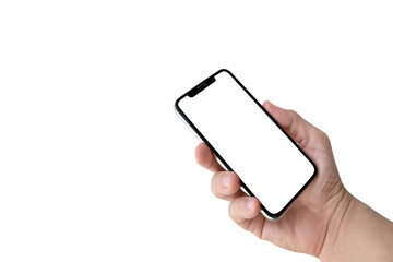 Hand hold vertical smartphone with blank screen for concepts