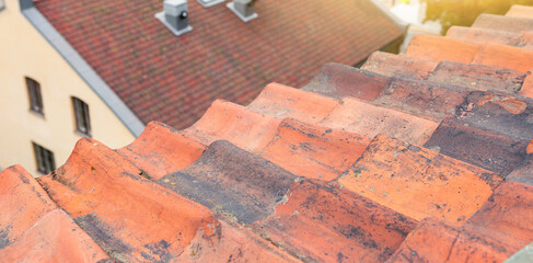 Old red clay roof tiles