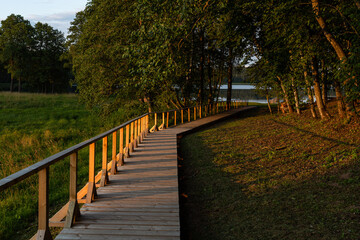 Wooden footbridge in the lake