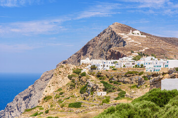 Whitewashed cliff top Chora, Folegandros, Cyclades, Greece