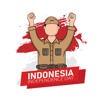 Hand drawn illustration of Indonesia independence day greeting card concept. Which is celebrated on August 17. Vector Illustration