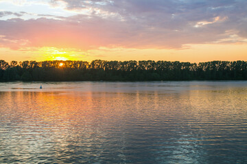 Bright Golden sunset over the Volga river and space for copying