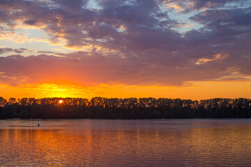 Bright Golden sunset over the Volga river and space for copying