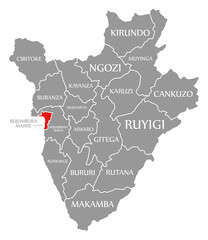 Fototapeta na wymiar Bujumbura Mairie red highlighted in map of Burundi