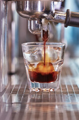 making ice coffee on espresso machine