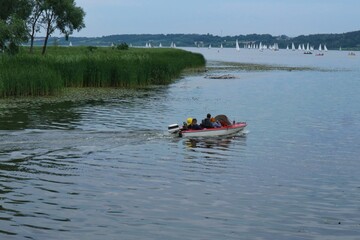 Motorboat sailing on the Vistula river in Poland

