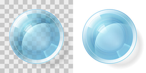Glass of water on a transparent background. Top view.