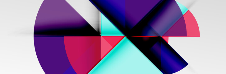 Bright color circles, abstract round shapes and triangles composition with shadow effects. Vector modern geometric design template