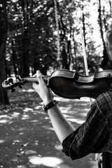 man in park with a violin