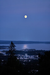 Moonlight over Oslo, Norway.