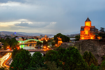 Fototapeta na wymiar Tbilisi at dusk, Georgia, Caucasus, Middle East, Asia
