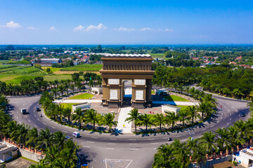 Fototapeta na wymiar Aerial view of Arc de Triomphe Simpang Lima Gumul Kediri Indonesia