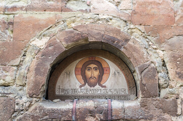 Fresco above the entrance of Anchiskhati Basilica, the oldest church in Tbilisi, Georgia, Caucasus,...