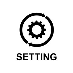sync process, black gear wheel icon . Setting , vector illustration