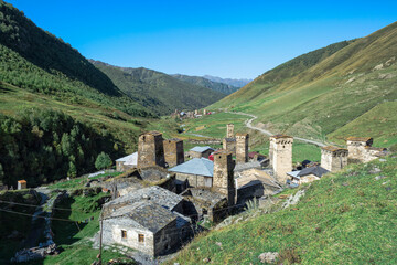 Traditional medieval Svanetian tower houses, Ushguli village, Svaneti region, Caucasus, Georgia