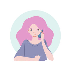 Angry girl with a phone. Illustration of a upset girl screaming angry on phone. Vector 8 EPS.