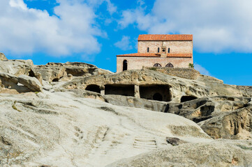Fototapeta premium 10th century Christian Prince's Basilica overlooking Uplistsikhe cave city, the Lord's fortress, Gori, Shida Kartli district, Georgia