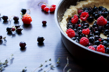 Preparation of berry pie. Natural ingredients. Summer photo receipts