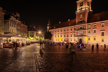 Fototapeta premium Warsaw city center is illuminated at night by artificial lighting