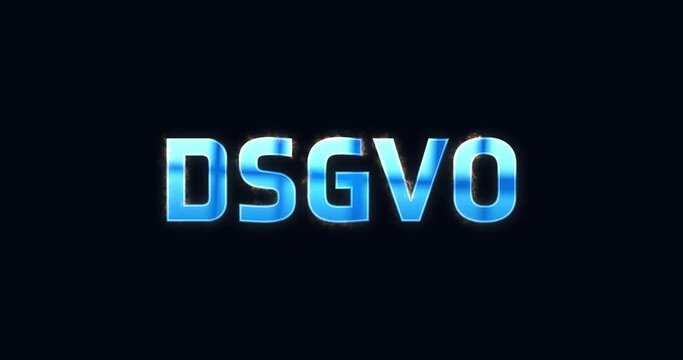 Das Wort DSGVO. Intro Logo elektrisch (Blitze). Text blau. Opener Animation 4K